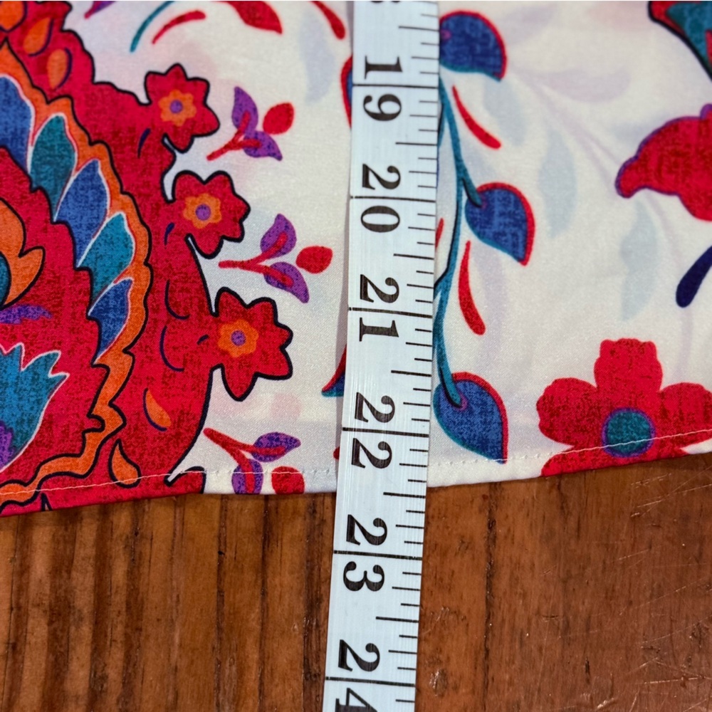 Zara Floral Print Button Down Blouse White Hot Pink Blue Retro Size Small - Picture 8 of 9